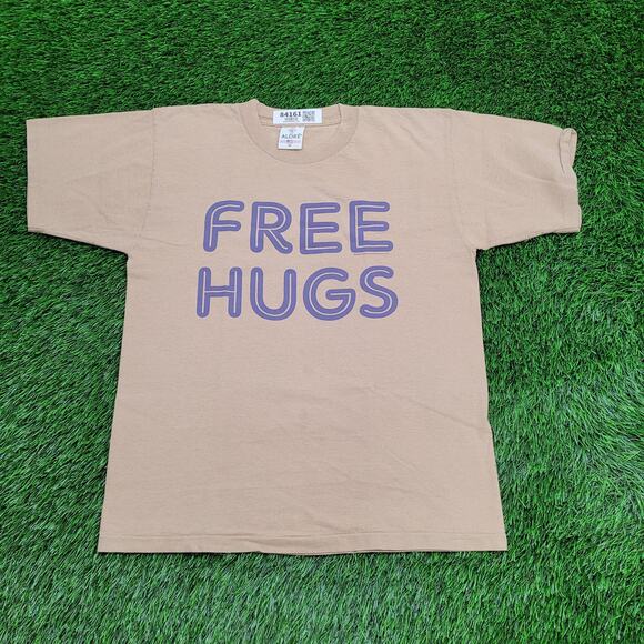Free-Hug Shirt Womens Medium 20x26 Beige Statement - Picture 1 of 12